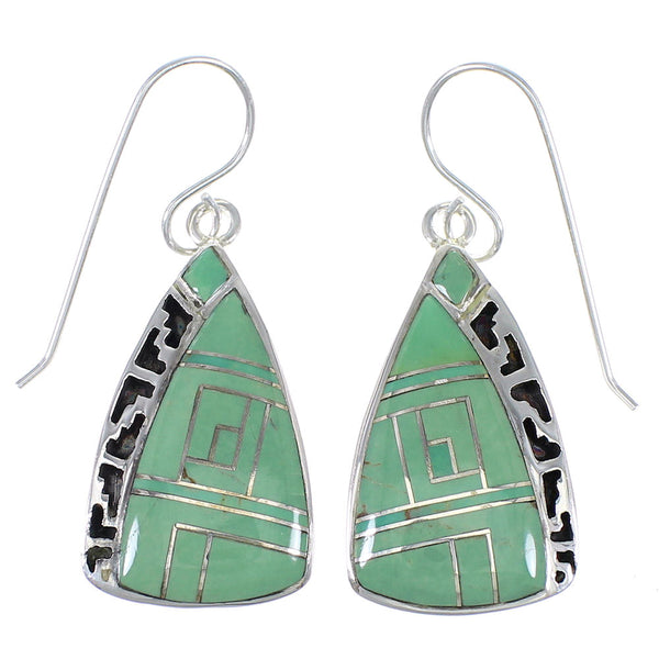 Southwest Turquoise Genuine Sterling Silver Hook Dangle Earrings YX79084